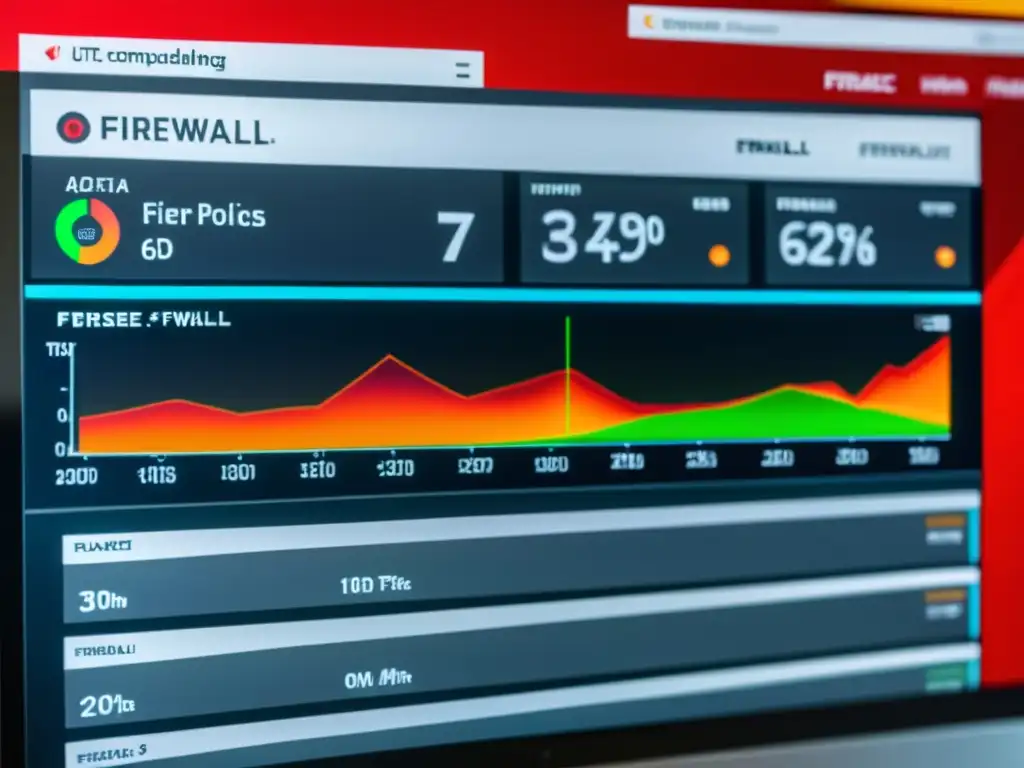 Interfaz moderna de pfSense mostrando filtrado de tráfico en redes con gráficos detallados y colores vibrantes