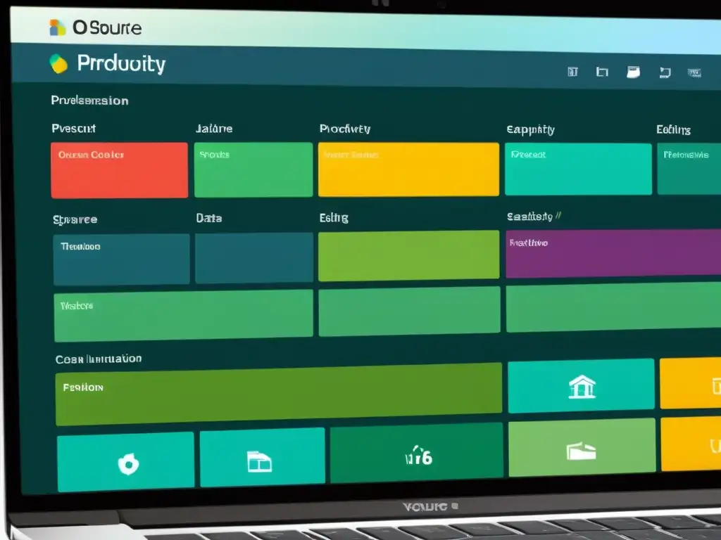 Interfaz moderna de aplicación de productividad de código abierto para startups, con diseño limpio e intuitivo y colores vibrantes
