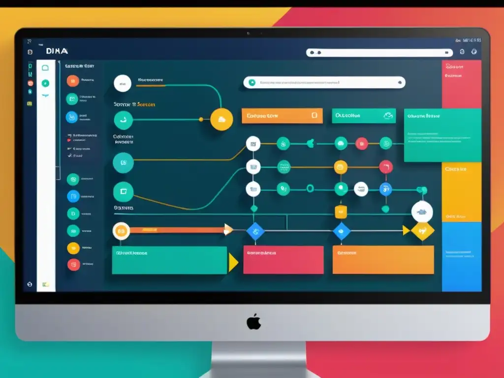 Creación de diagramas con Dia: interfaz moderna y herramientas versátiles Interfaz moderna del software de código abierto para diagramas de flujo, con herramientas y diagrama vibrante en pantalla 8k
