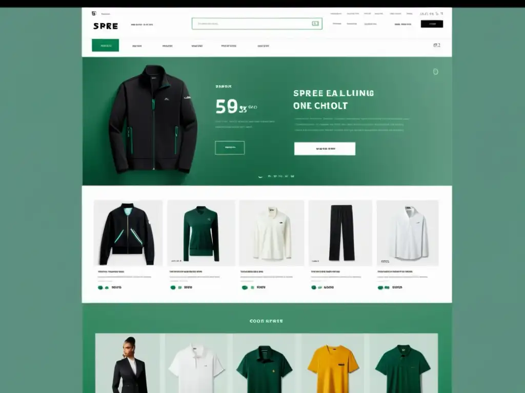 Interfaz moderna de tienda online con Spree Commerce, diseño minimalista y sofisticado, navegación intuitiva y proceso de pago fluido