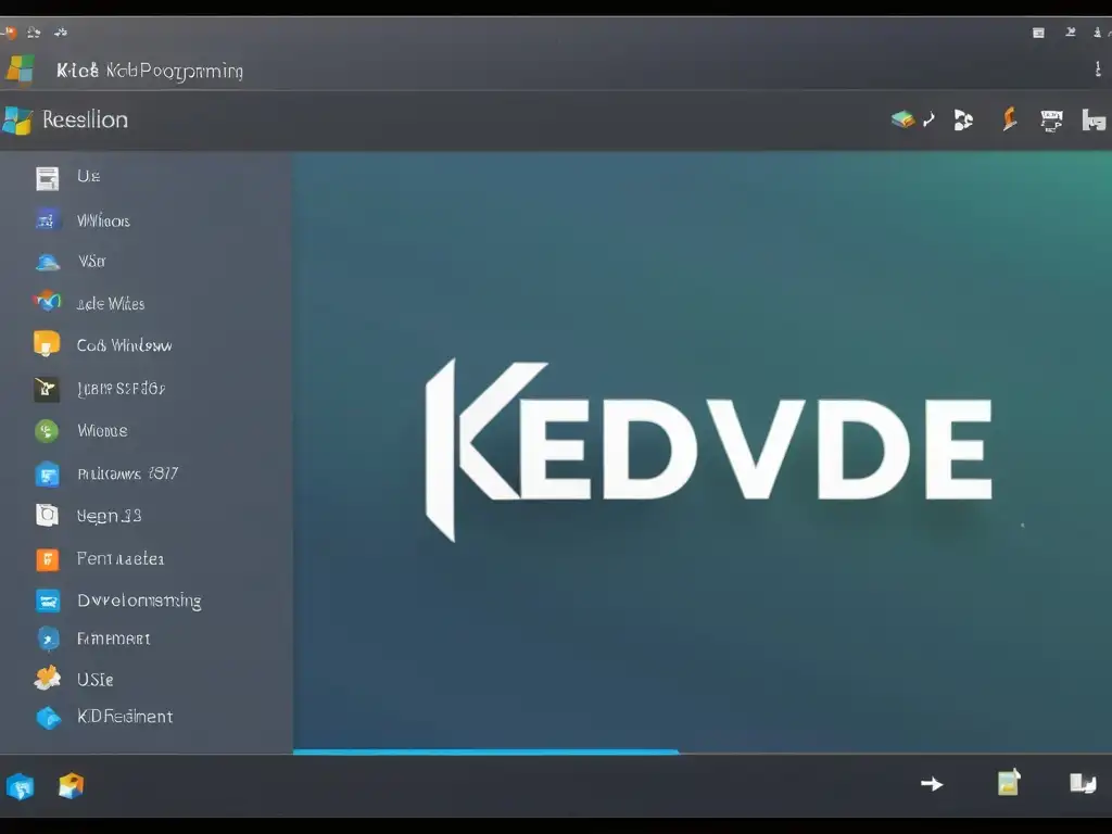 Interfaz moderna y versátil de KDevelop para KDE, con múltiples ventanas de código y soporte para varios lenguajes de programación