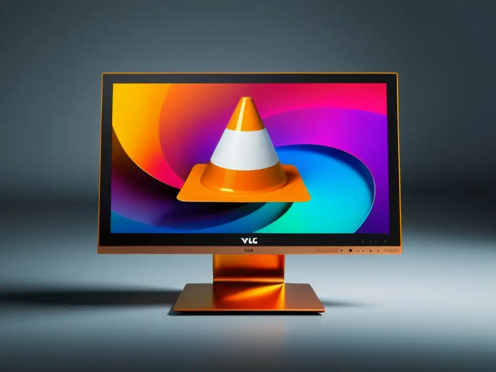 Interfaz moderna y vibrante del reproductor multimedia VLC Media Player en pantalla 8k, con colores nítidos y controles de reproducción