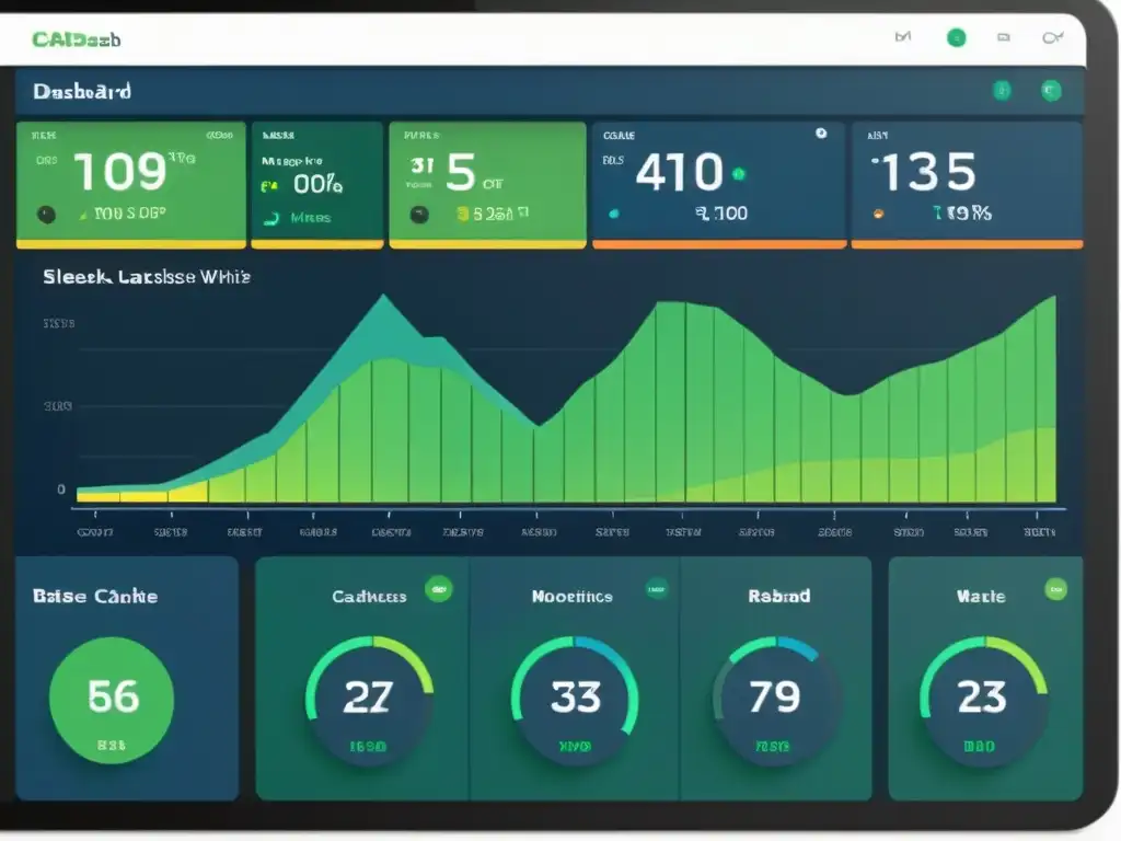 Interfaz de panel de control moderna y elegante mostrando métricas en tiempo real de monitoreo y análisis de caché