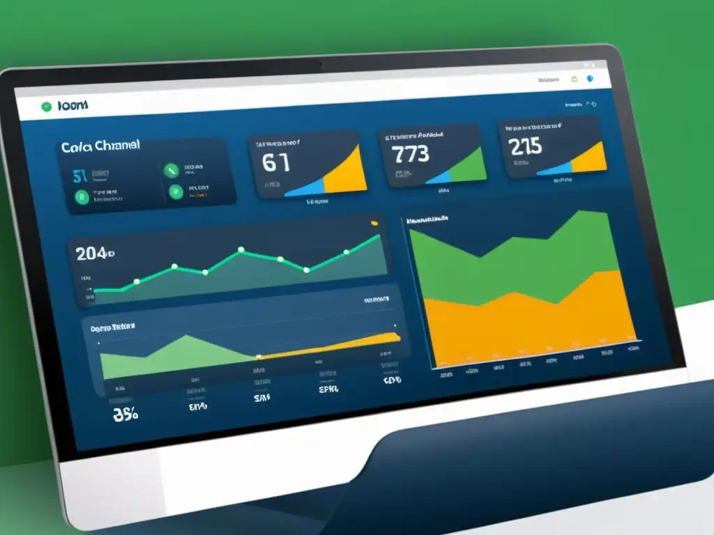 Interfaz de panel de marketing moderno y elegante con gráficos vibrantes y datos en tiempo real