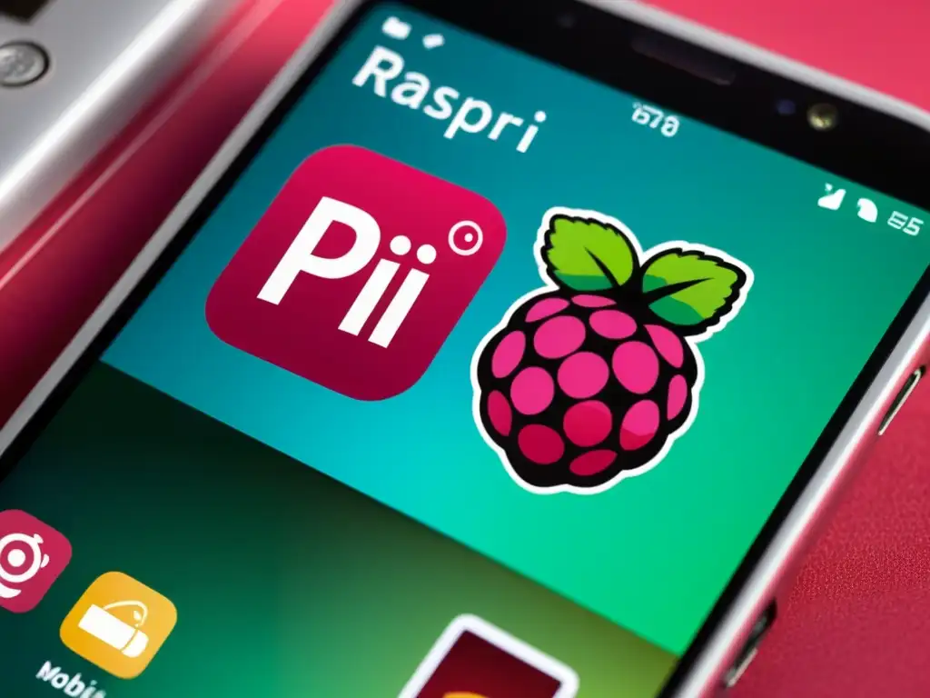 Interfaz Raspbian mobile en pantalla de smartphone, con iconos educativos y profesionales