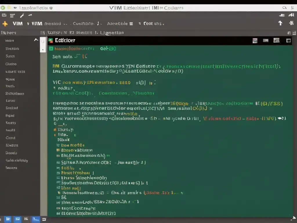 Interfaz personalizada del editor Vim para un desarrollo eficiente, con código organizado y texto legible en colores elegantes y profesionales
