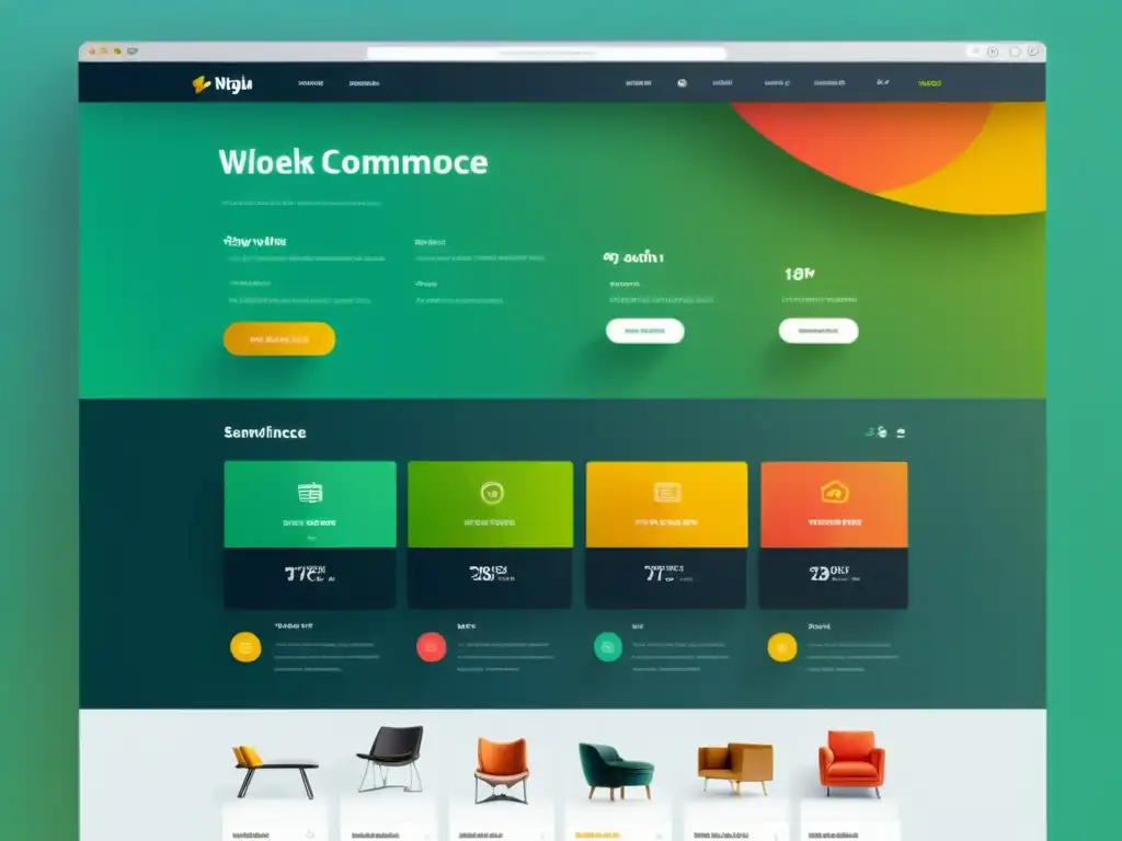 Interfaz de plataforma de comercio electrónico open source, moderna y minimalista, con diseño vibrante y navegación intuitiva, ideal para negocios y consumidores