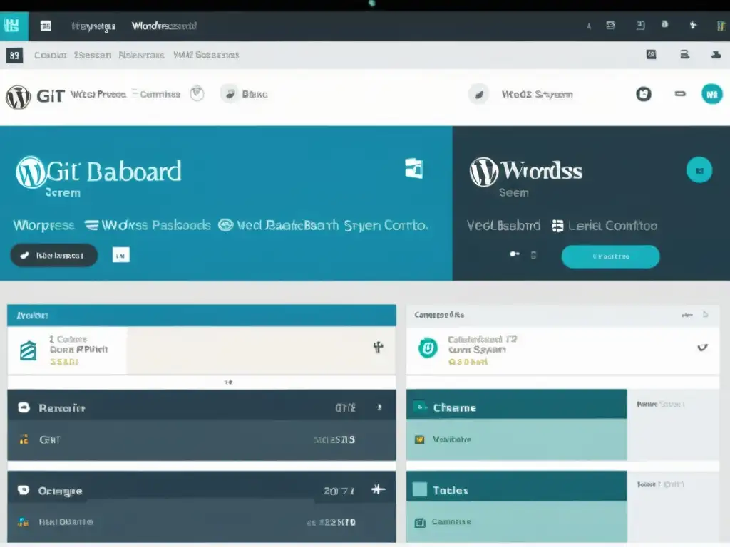 Interfaz profesional de WordPress con integración de Git, mostrando eficiente control de versiones