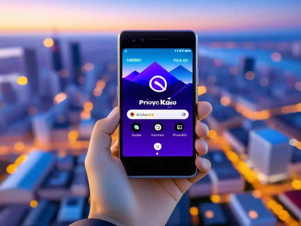 Interfaz de KaiOS en smartphone moderno, destacando sus ventajas de privacidad y seguridad