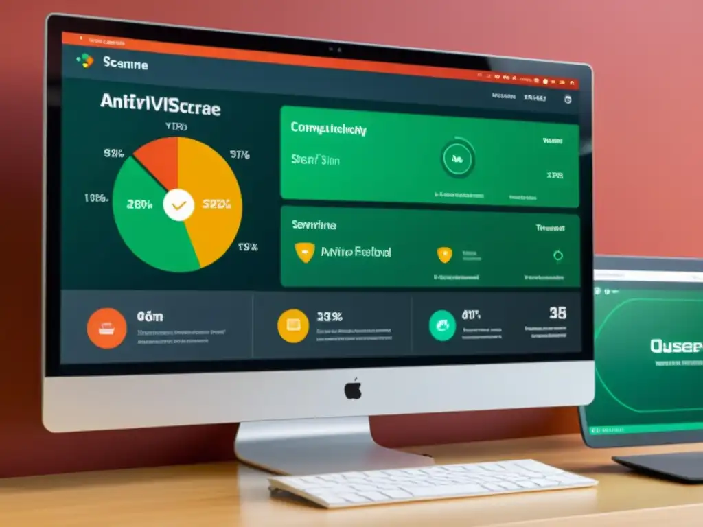 Interfaz de software antivirus de código abierto con diseño moderno y amigable, mostrando escaneo en tiempo real y detección de amenazas