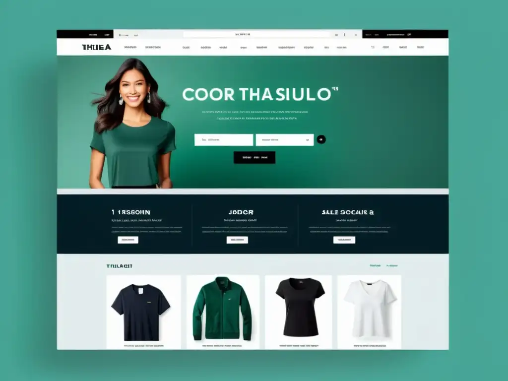 Interfaz de tienda online moderna y elegante, resaltando las ventajas de utilizar Thelia en ecommerce con un diseño profesional y sofisticado