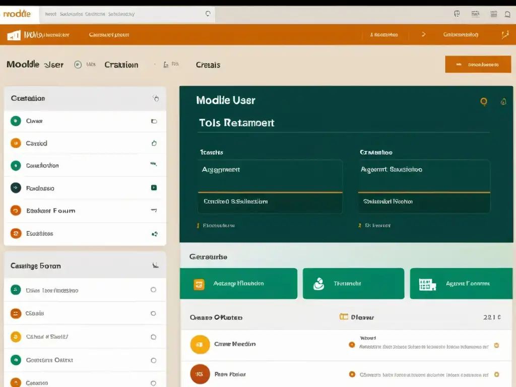 Interfaz de usuario detallada de Moodle con herramientas y funciones avanzadas