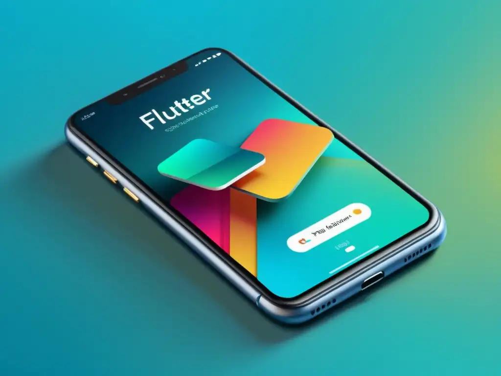 Interfaz de usuario vibrante y moderna de una aplicación construida con Flutter Open Source, en un entorno profesional y creativo