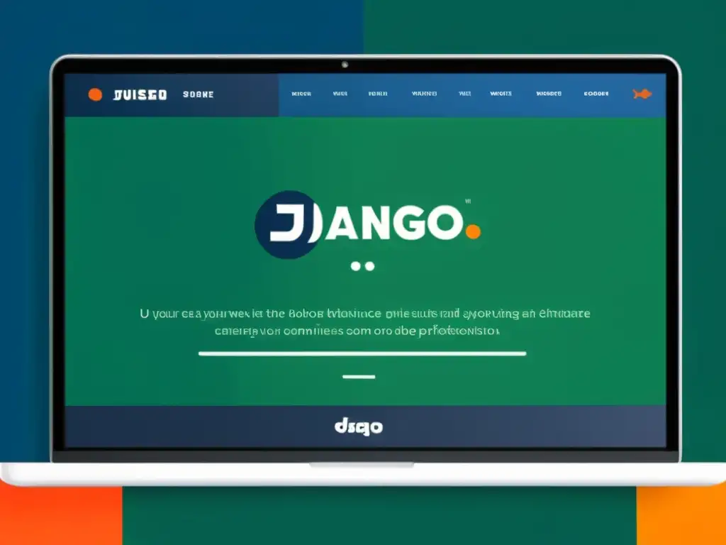 Interfaz web moderna con el logo prominente de Django en el centro, rodeado de código y elementos visuales dinámicos