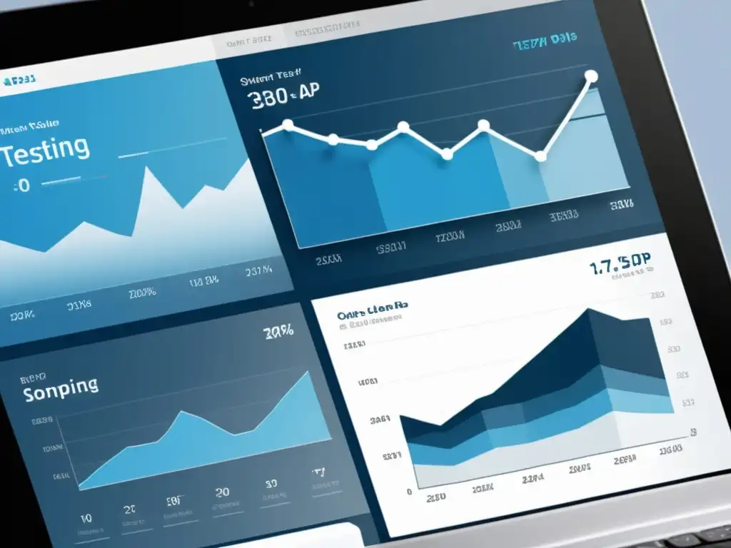 Una interfaz web moderna muestra resultados de A/B testing con visualizaciones de datos