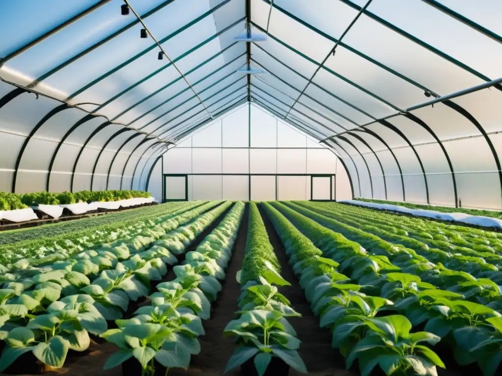 Innovación agrícola: Invernadero IoT con tecnología abierta Un invernadero tecnológicamente avanzado con IoT y sensores, reflejando innovación y progreso en agricultura con código abierto