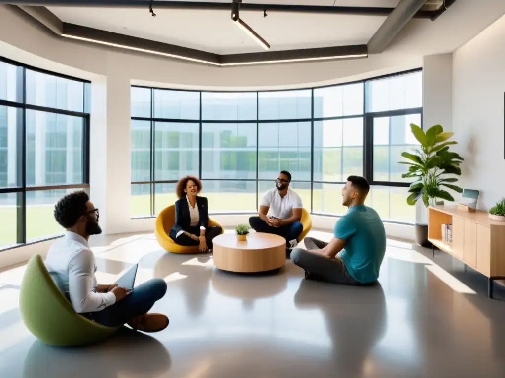 Jóvenes emprendedores colaboran en un espacio moderno de oficina, con la energía y creatividad del software de código abierto en educación