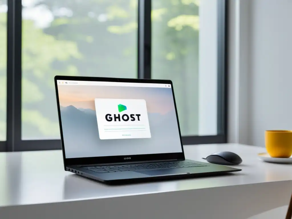 Un laptop moderno muestra la interfaz de usuario de Ghost plataforma