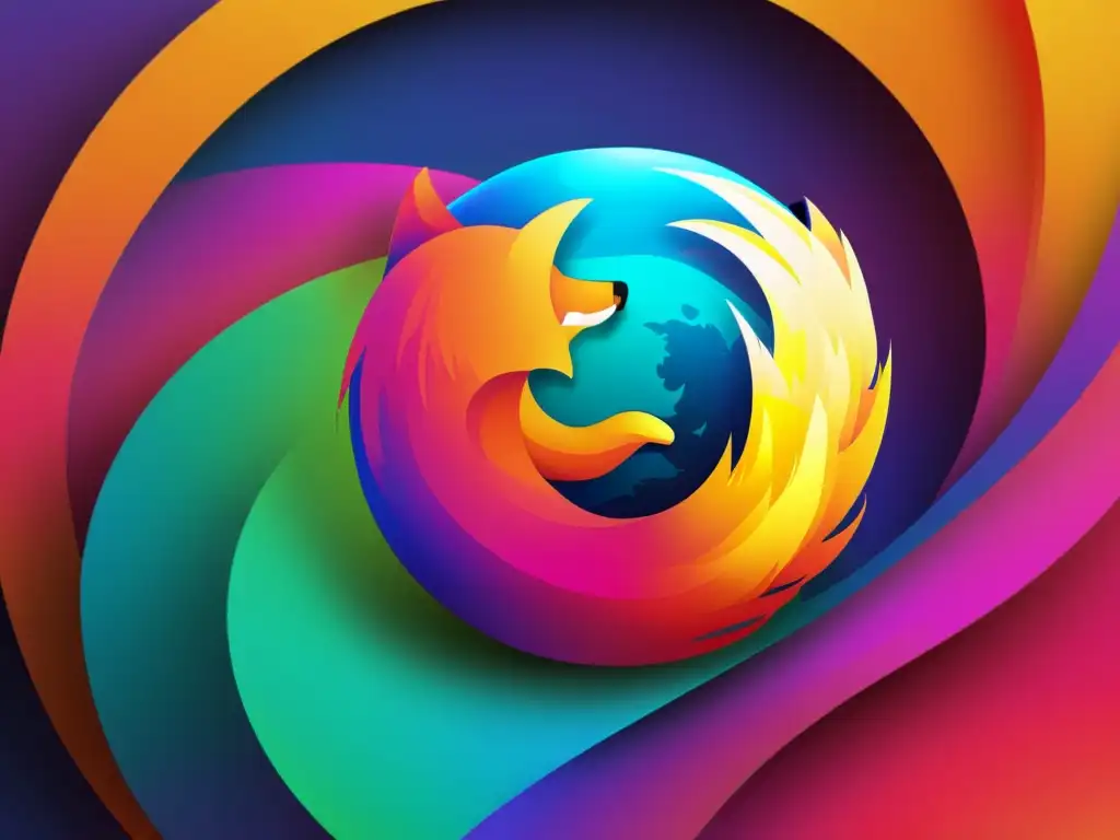 Logo brillante de Mozilla Firefox sobre fondo futurista, reflejando innovación y éxito en Software Open Source