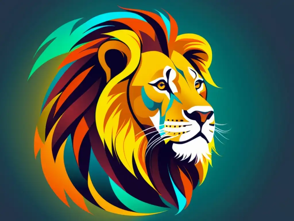 Un majestuoso león en gráficos vectoriales impresionantes con Inkscape, con colores vibrantes y detalles intrincados que capturan su poder y elegancia