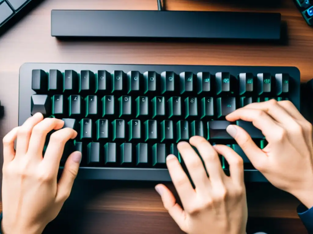 Arte en Acción: Ensamblaje Preciso de Teclado Mecánico Unas manos ensamblan con precisión un teclado mecánico, mostrando cada detalle de los componentes