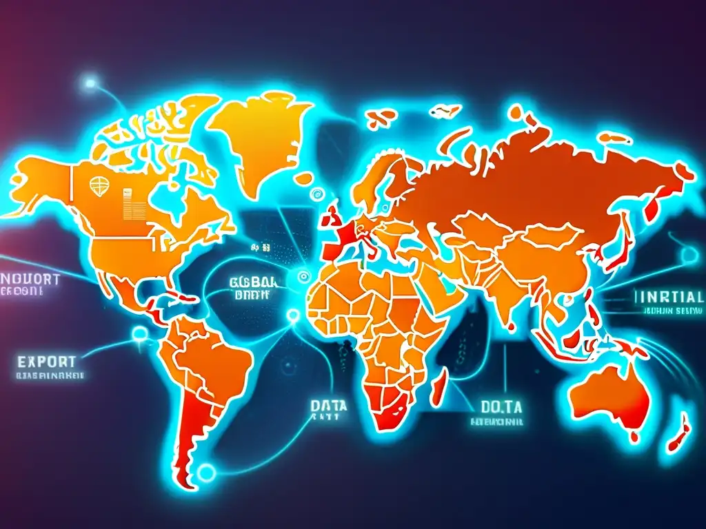 Mapa global tecnológico con nodos conectados y datos fluyendo