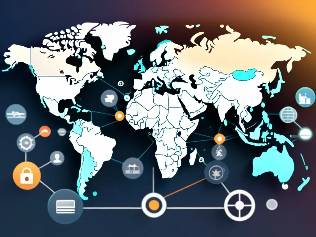 Un mapa mundial interactivo con íconos de ciberseguridad, destacando las ventajas de la ciberseguridad open source a nivel global