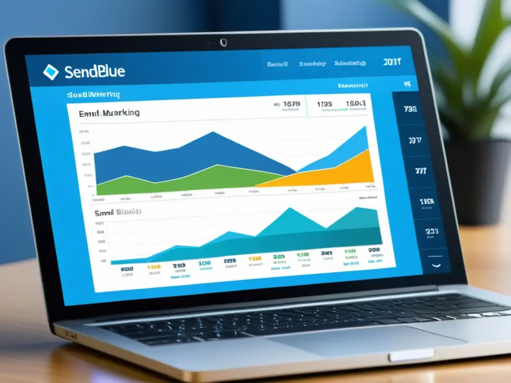 Envía campañas de Email Marketing con SendinBlue software: interfaz moderna y profesional con gráficos vibrantes y métricas de rendimiento