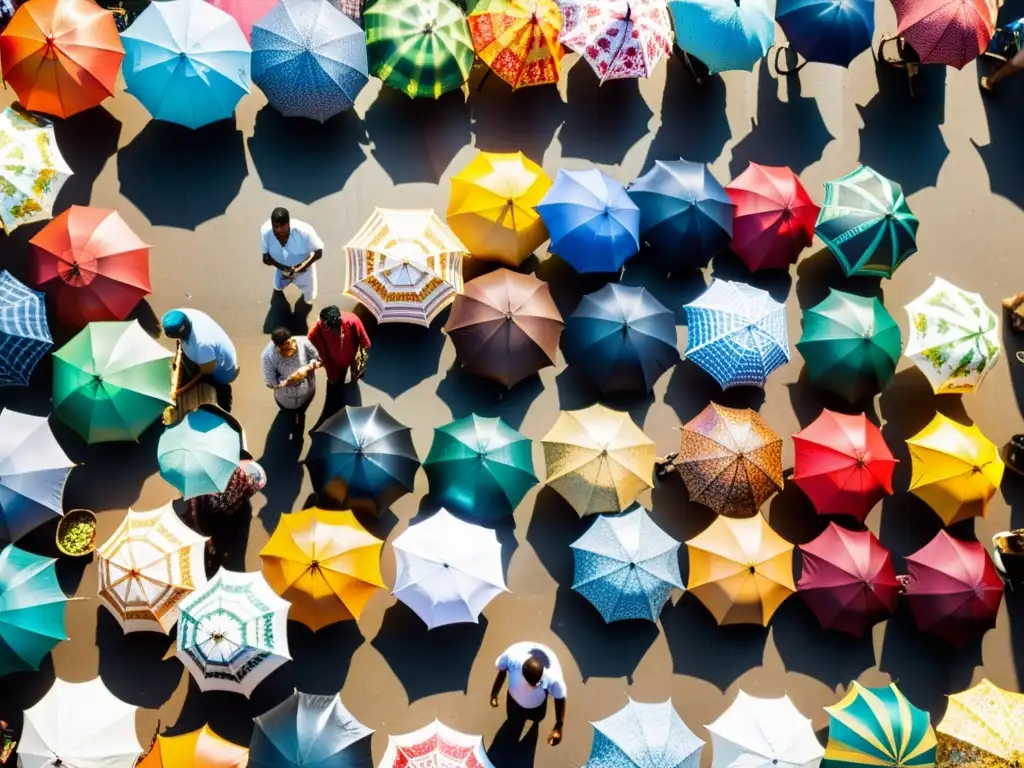 Un mercado al aire libre bullicioso y colorido, lleno de vendedores y productos artesanales