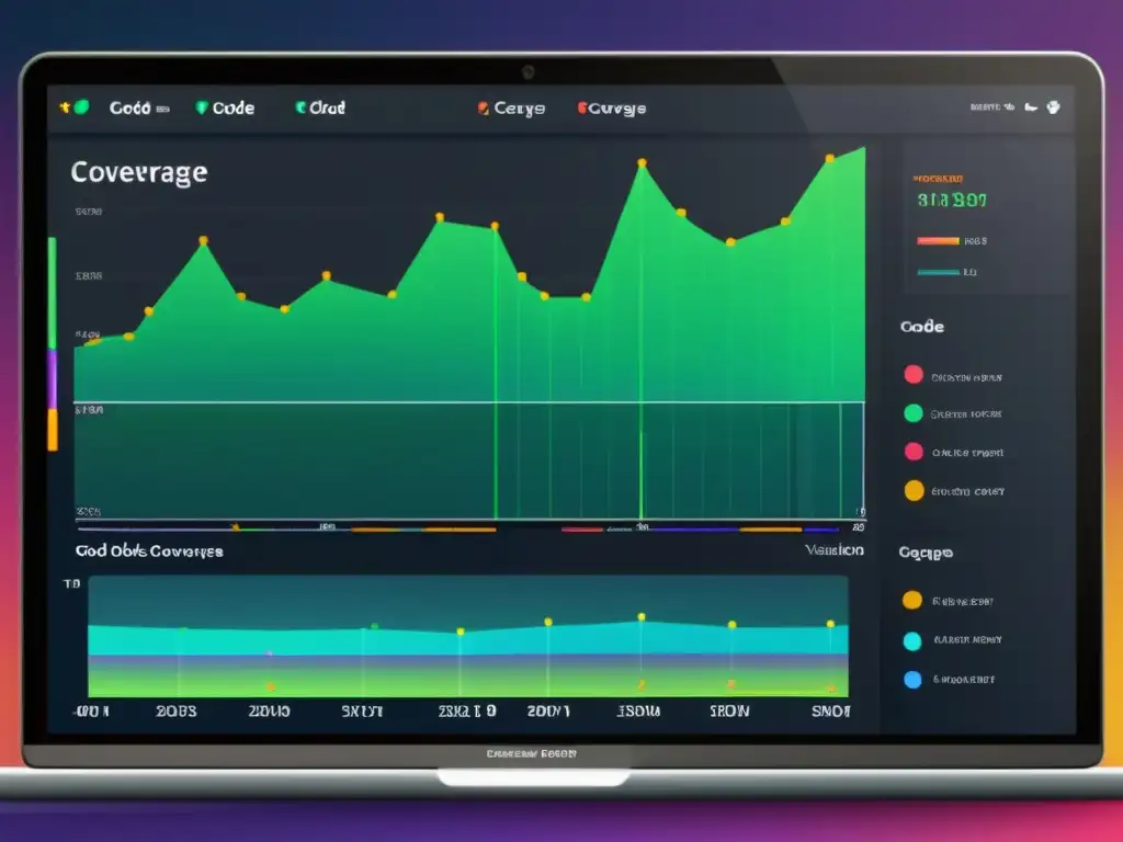 Visualización moderna de herramientas open source code coverage con gráficos detallados y colores vibrantes para representar componentes de código