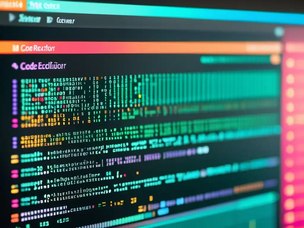 Una moderna pantalla de computadora muestra técnicas de optimización de código abierto con resaltado de sintaxis colorido y editor elegante