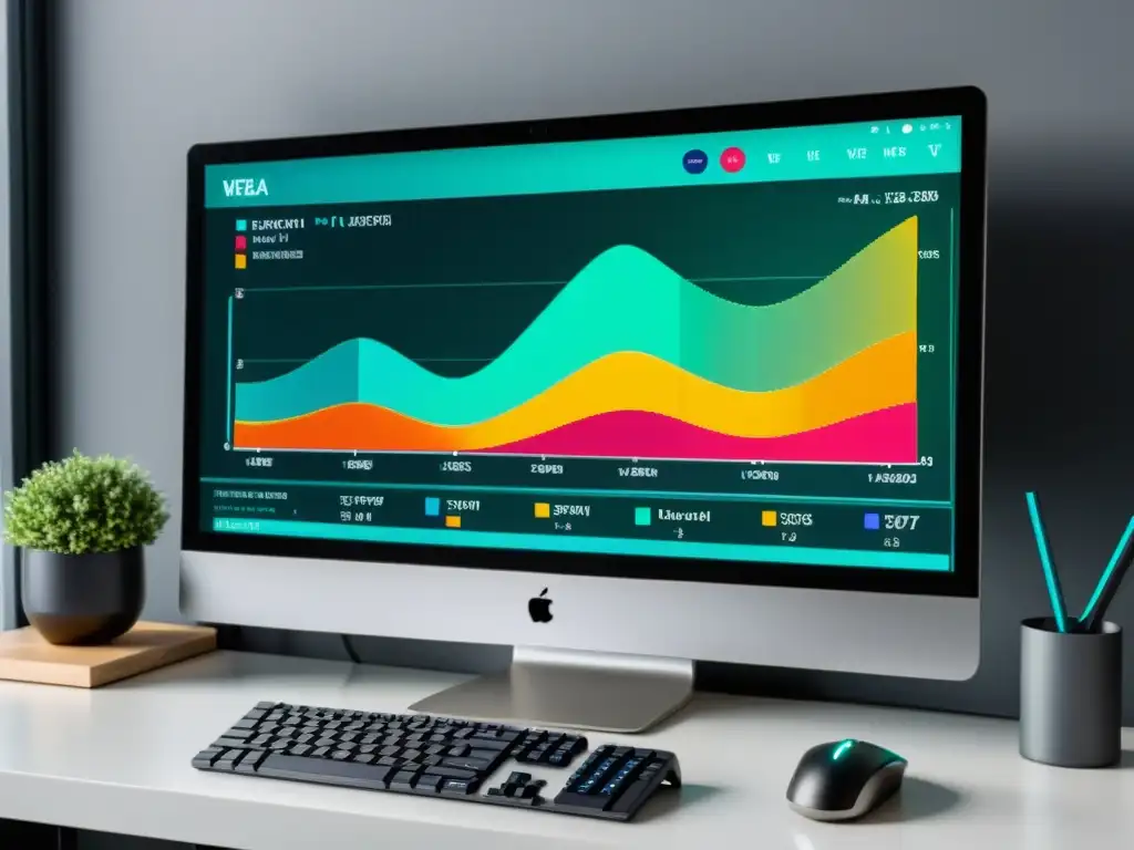 Una moderna pantalla de ordenador muestra la interfaz del software Weka, con visualizaciones coloridas y gráficos de análisis de datos