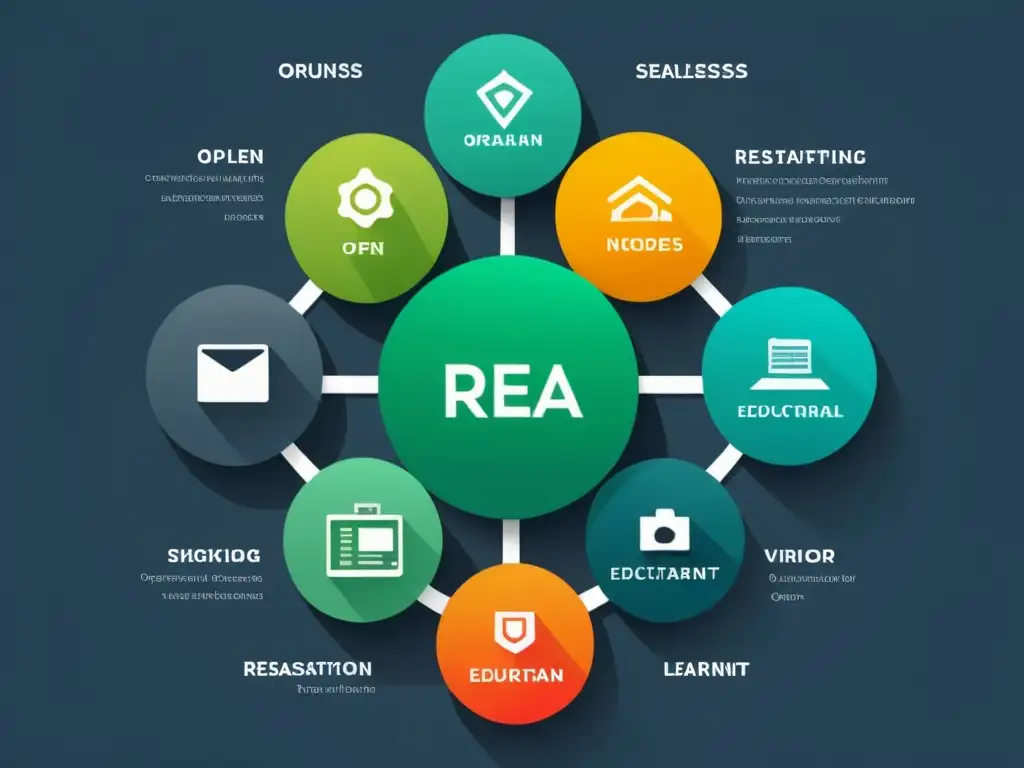 Una ilustración moderna de alta resolución que representa la integración de Recursos Educativos Abiertos en un LMS, con un diseño futurista y nodos interconectados vibrantes