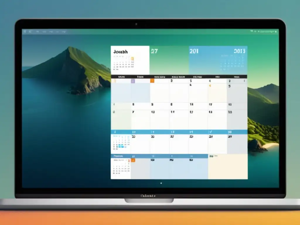 Un moderno escritorio con una elegante aplicación de calendario de código abierto, interfaz minimalista y colores personalizables