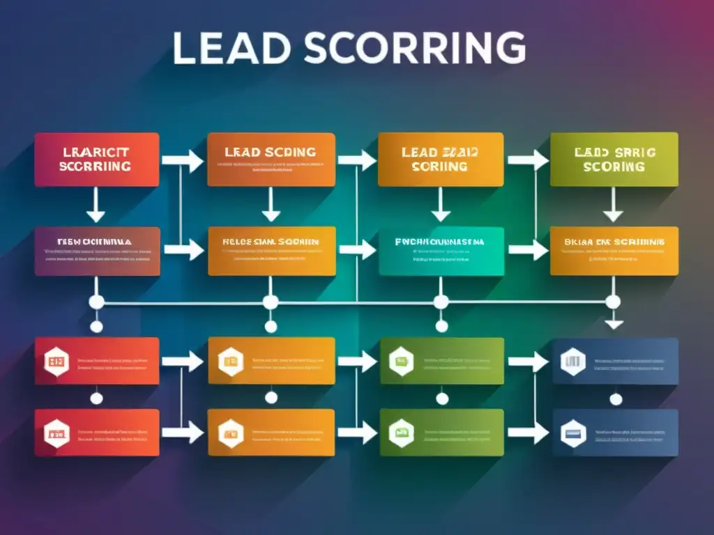 Un moderno gráfico de flujo de Lead Scoring con software libre, vibrante y sofisticado