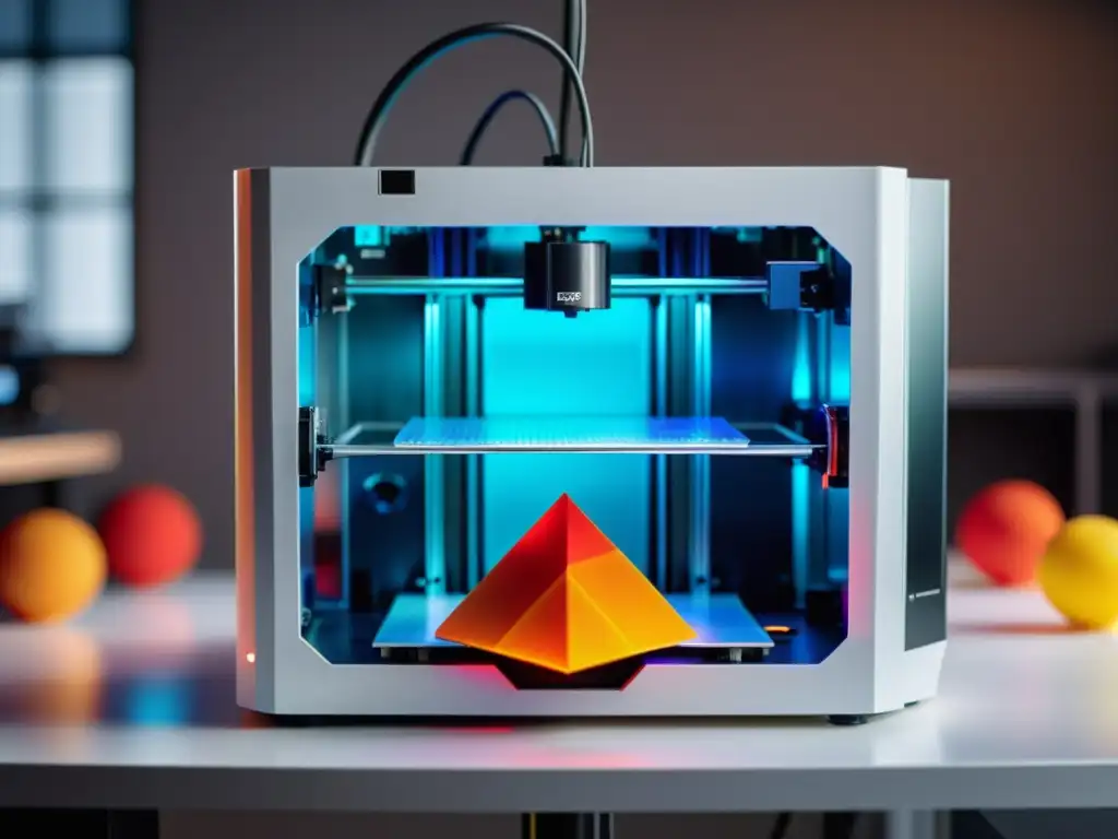 Un moderno 3D printer en acción, creando un modelo geométrico