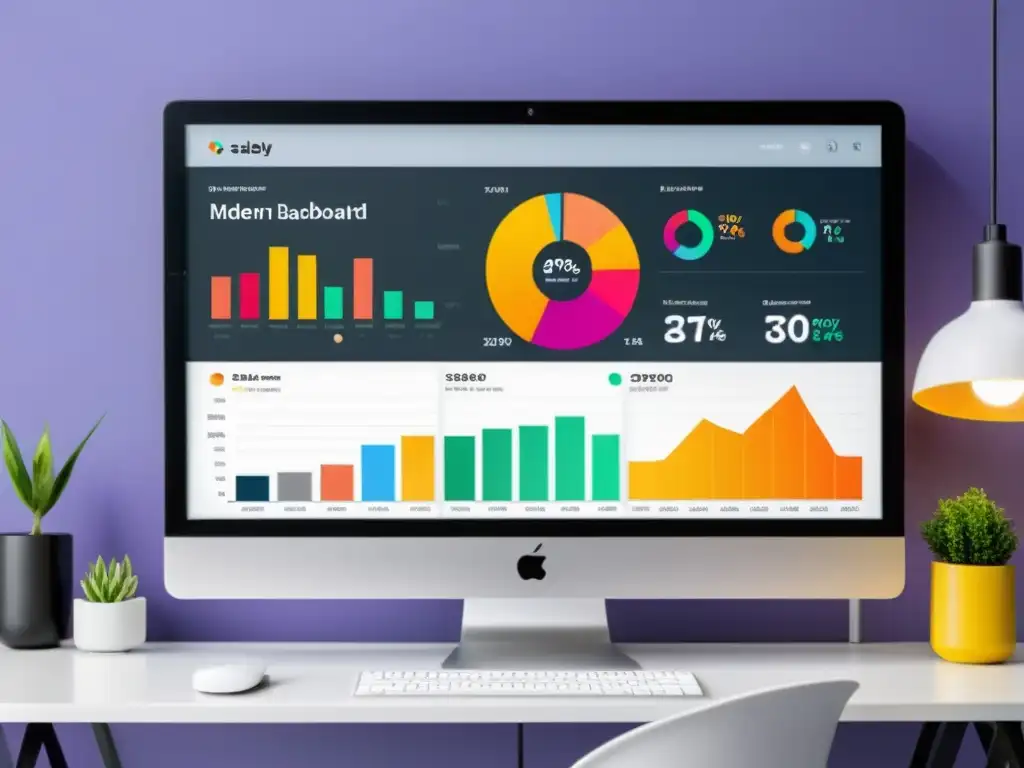 Un moderno panel de análisis de datos para ecommerce en una pantalla de ordenador, con visualizaciones interactivas y métricas detalladas