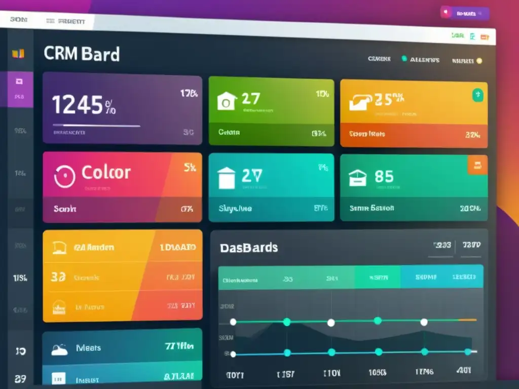 Un moderno panel de control de CRM de código abierto para marketing con visualización de datos vibrante y atractiva