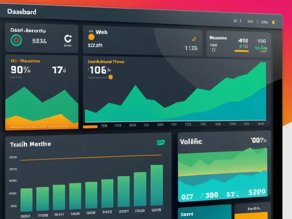 Un moderno panel de control muestra métricas en tiempo real de aplicaciones web