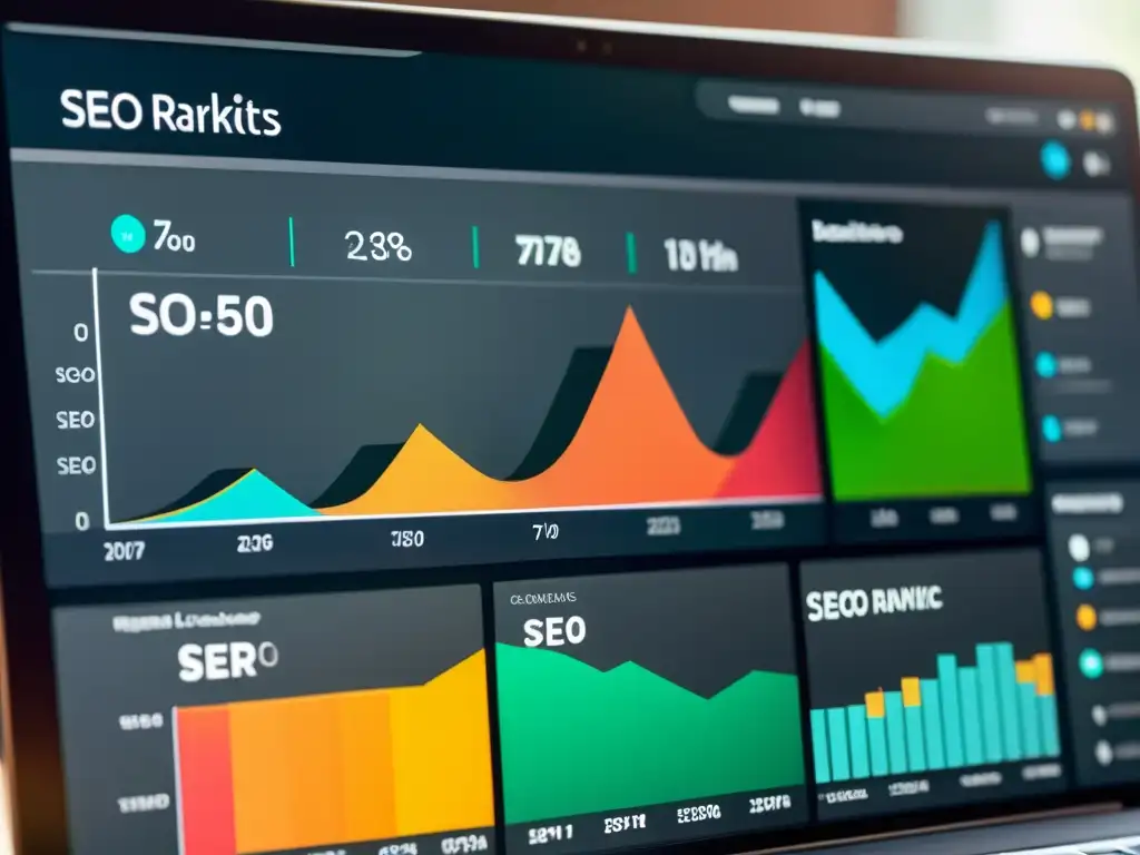 Un moderno panel de control SEO con gráficos vibrantes y eficiencia en el software libre para construir Dashboard SEO