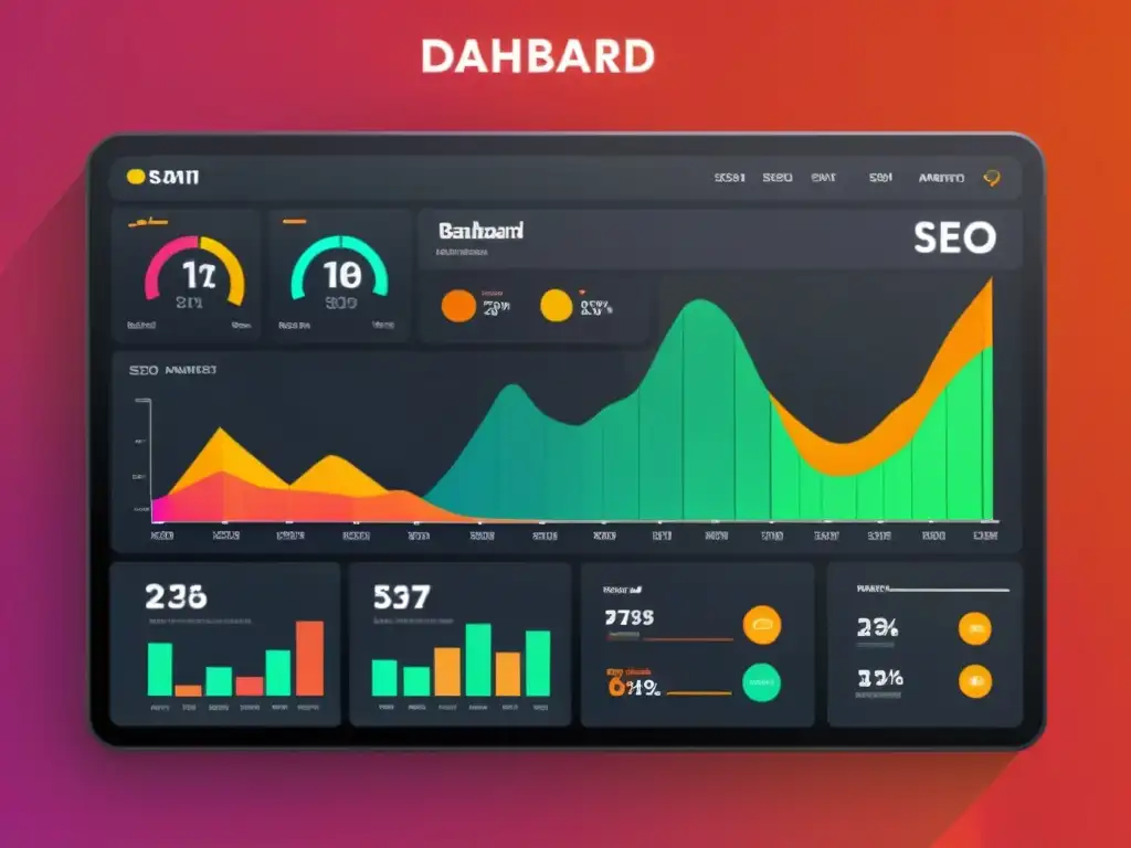 Un moderno panel digital SEO software libre con widgets personalizables mostrando métricas y análisis