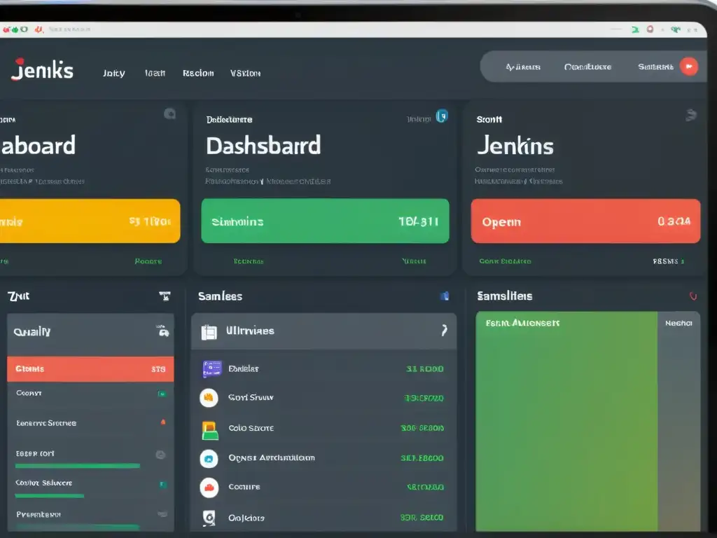Un moderno panel de Jenkins muestra integraciones de proyectos de software libre, mejorando calidad con procesos de integración continua