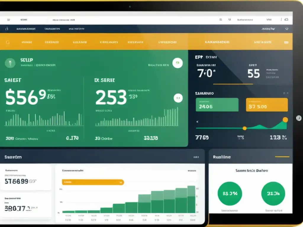 Un moderno panel de ERP integrado con plataforma de ecommerce, mostrando datos en tiempo real