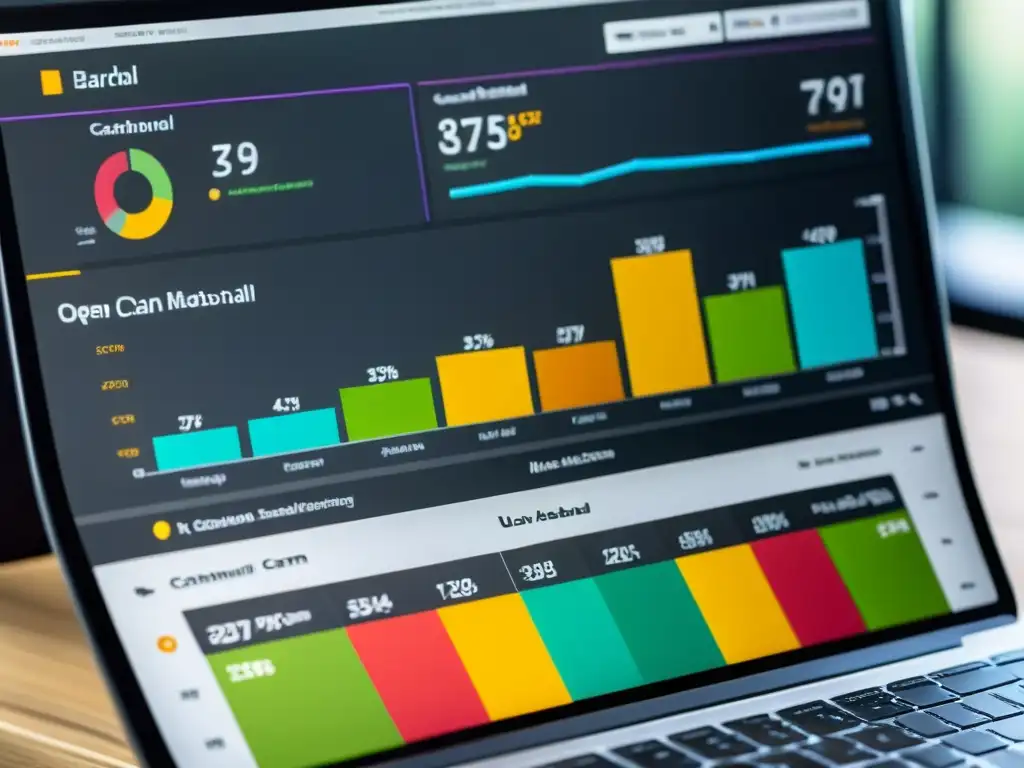 Un moderno panel de automatización de marketing multicanal con Open Source, mostrando gráficos dinámicos y navegación intuitiva