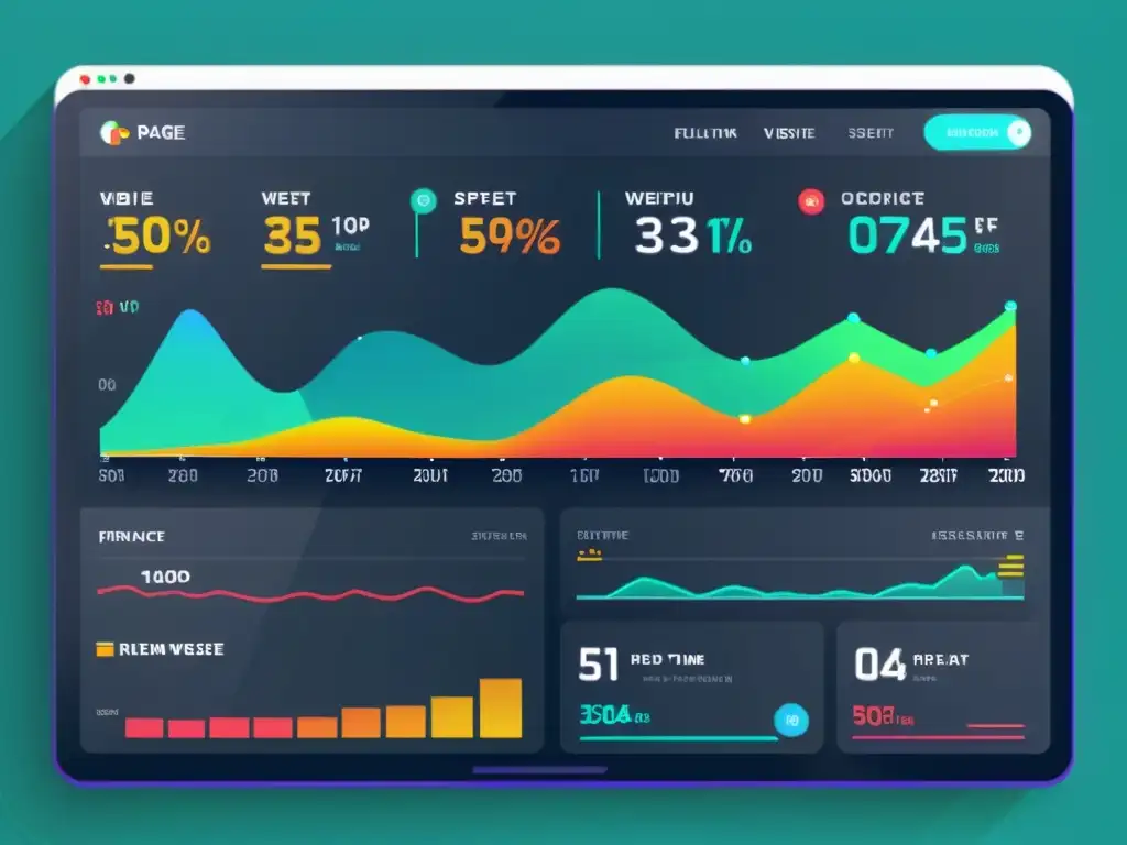 Un moderno panel de optimización de velocidad web con gráficos en tiempo real y visualizaciones de datos atractivas