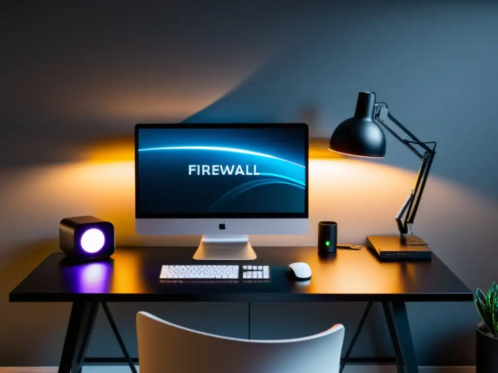 Un moderno y seguro espacio de oficina en casa con un firewall de código abierto profesional en el escritorio