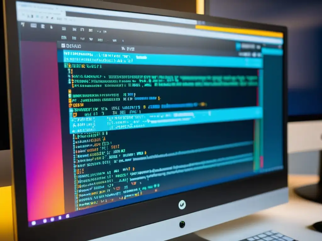 Monitor de computadora mostrando código abierto para desarrollar plataforma educativa