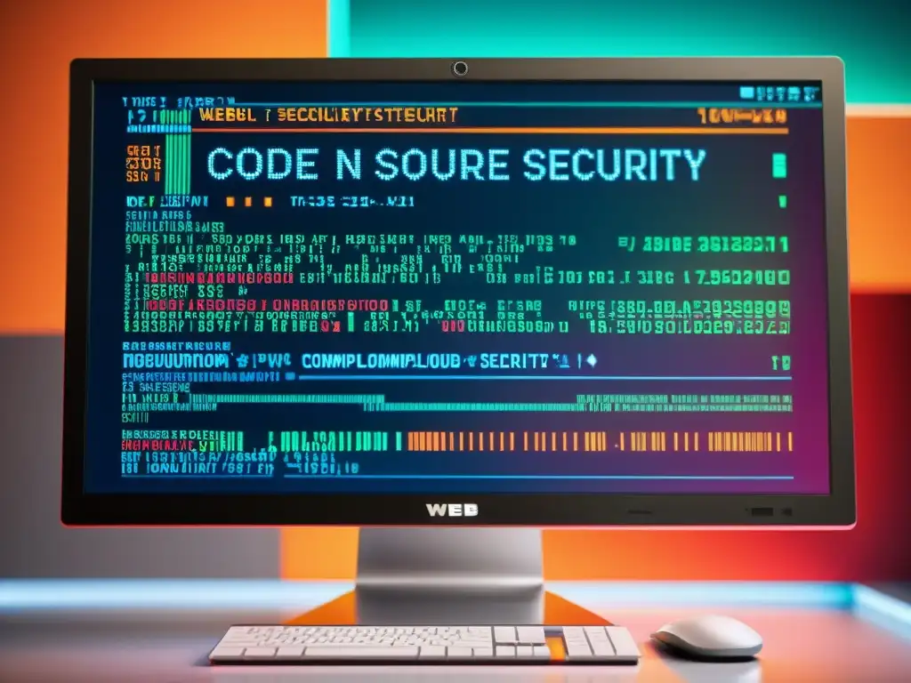 Monitor de computadora muestra código complejo con actualizaciones de seguridad para software de código abierto, vibrante y sofisticado