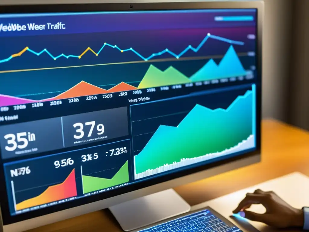 Monitor de computadora muestra gráfico detallado de tráfico web