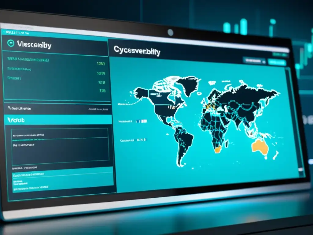 Monitor de computadora mostrando herramientas open source ciberseguridad en acción, con líneas de código y visualizaciones de datos